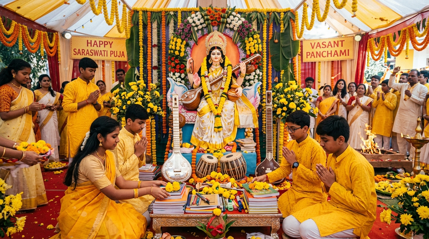 Saraswati Puja 2026 in CR Park — Vasant Panchami Celebrations